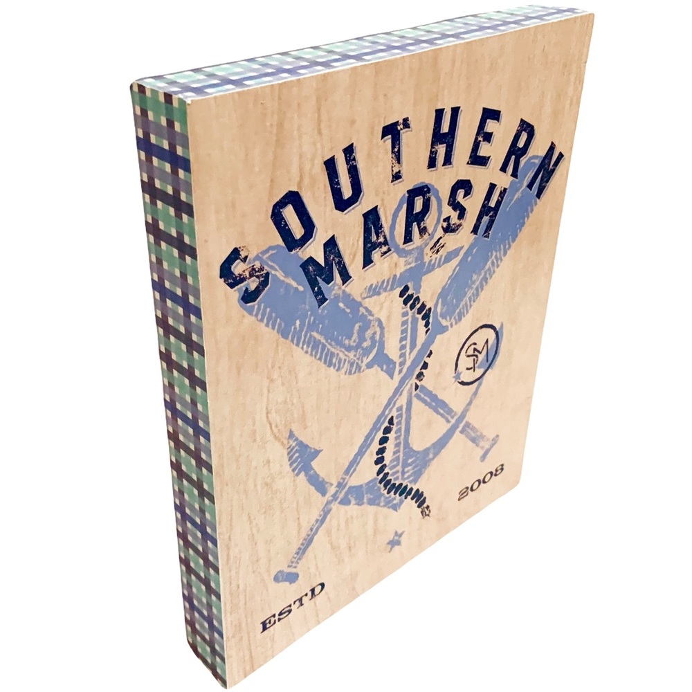 Southern Marsh Blue Anchor & Paddles Block Wood Sign Home Table or Wall Decor